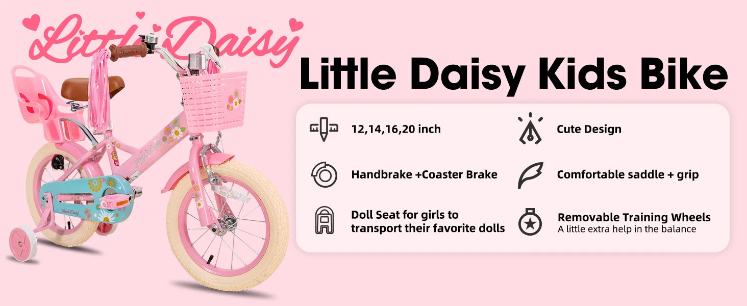 JOYSTAR Kids Bike for Ages 2-7 Years kids, 12 14 16 Inch Girls Bikes with Doll Seat & Streamers, Boys Bike with Flag & Plate