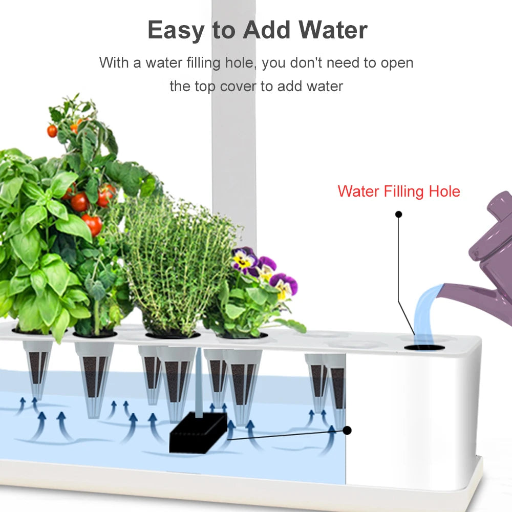Smart Hydroponics Growing System Kit Automatic Timing with Height Adjustable 15W LED Grow Lights 2L Water Tank for Indoor Garden