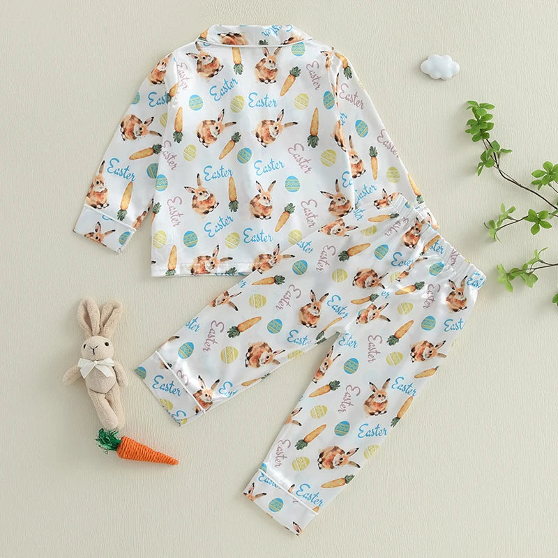 Children s Easter Pajama Set Adorable Bunny and Carrot Print Pajamas with Long Sleeve Top and Matching Pants for Boys