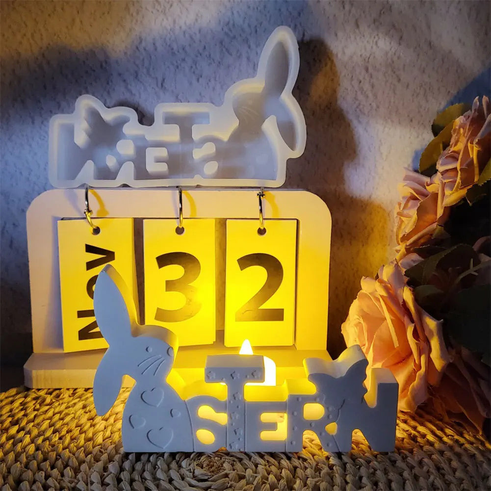 Easter Bunny Concrete Molds Cute Rabbit Gypsum Molds Plaster Mold for Easter Table Decor