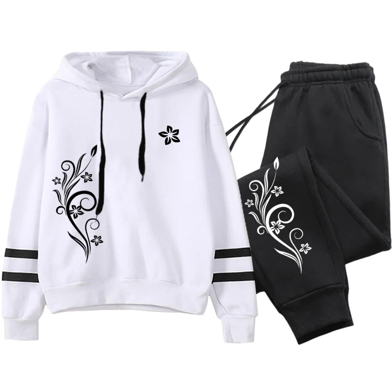 New in Womens Tracksuit Vintage Pattern Printing Sweatshirt Pants Set and Single Pcs Stripe Hoodies Casual Womens Clothing 2025