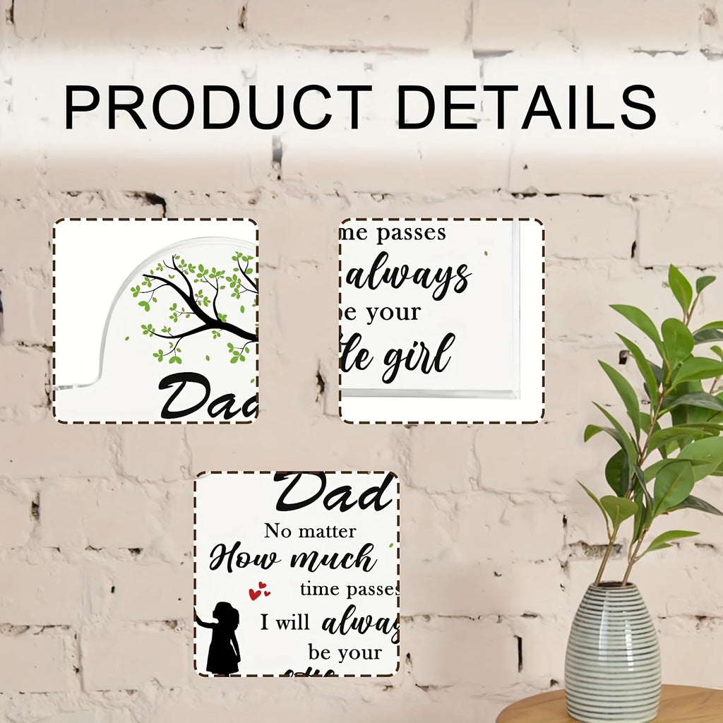 2D Flat, Dad Gifts from Daughter - 3.9 Inch Heart-Shaped Acrylic Plaque with Sentimental Message, Father-Daughter Silhouette
