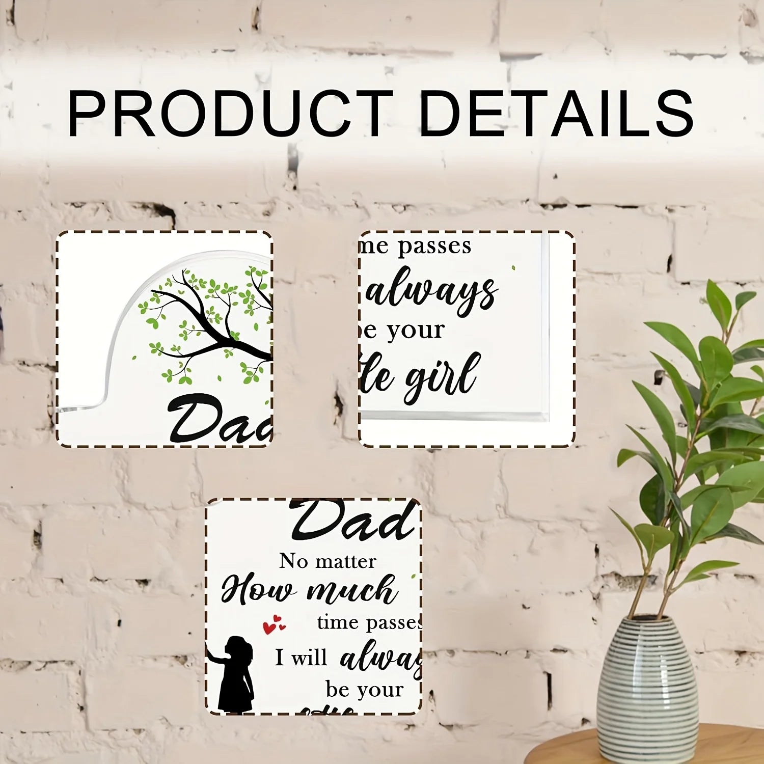 2D Flat, Dad Gifts from Daughter - 3.9 Inch Heart-Shaped Acrylic Plaque with Sentimental Message, Father-Daughter Silhouette