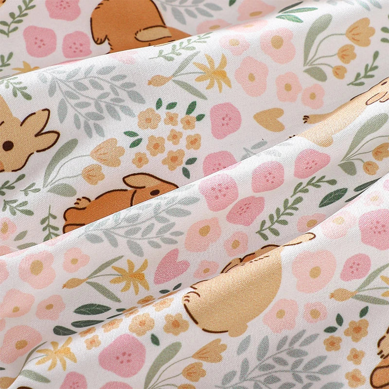 Adorable Infant Easter Jumpsuit with Cute Bunny Embroidery Short Sleeves Round Neck and Matching Bow Headband