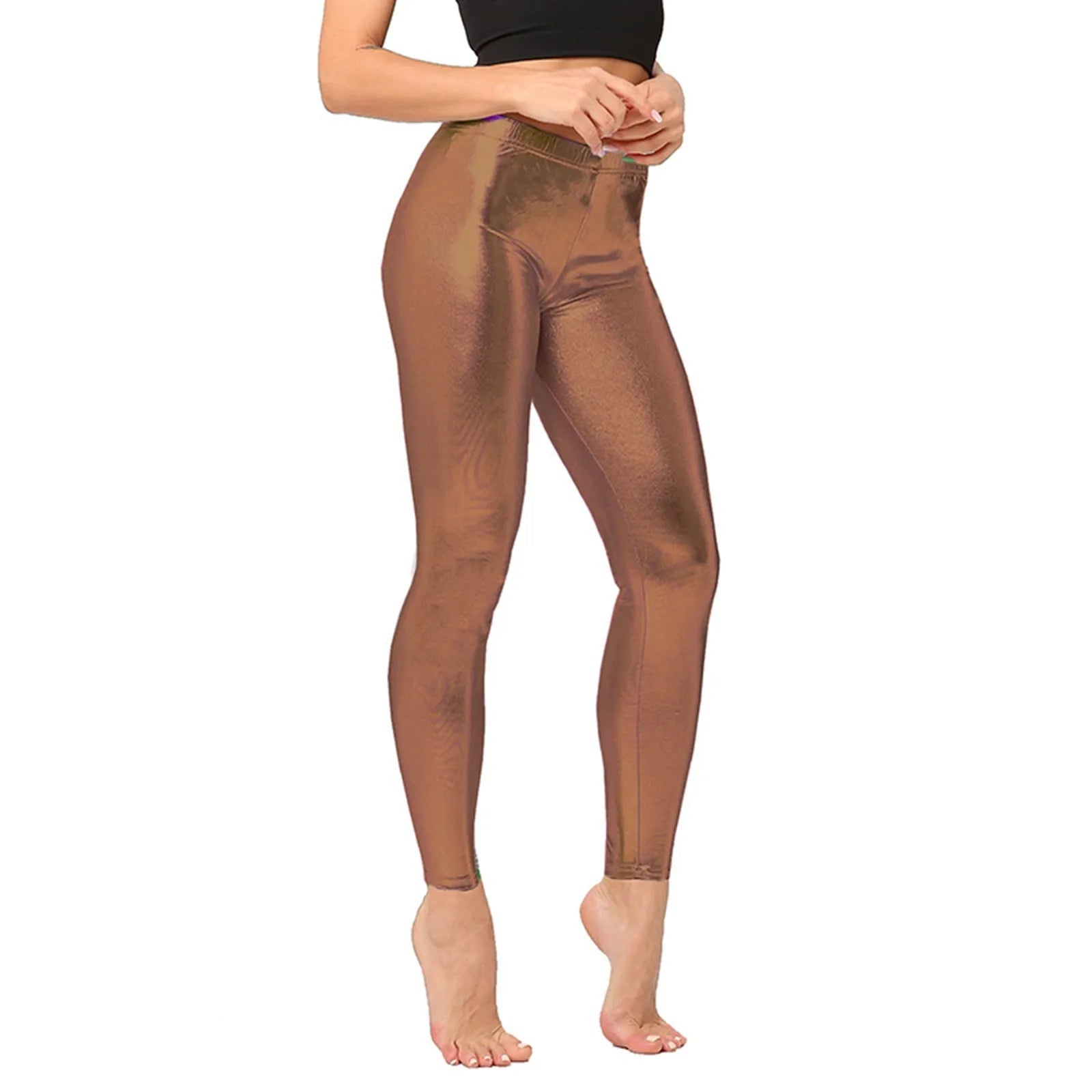 Women Stretchy Leggings Pants Candy Color Party Stage Performance Costumes Clothing High Waist Silver Leggings Clubwear Pants