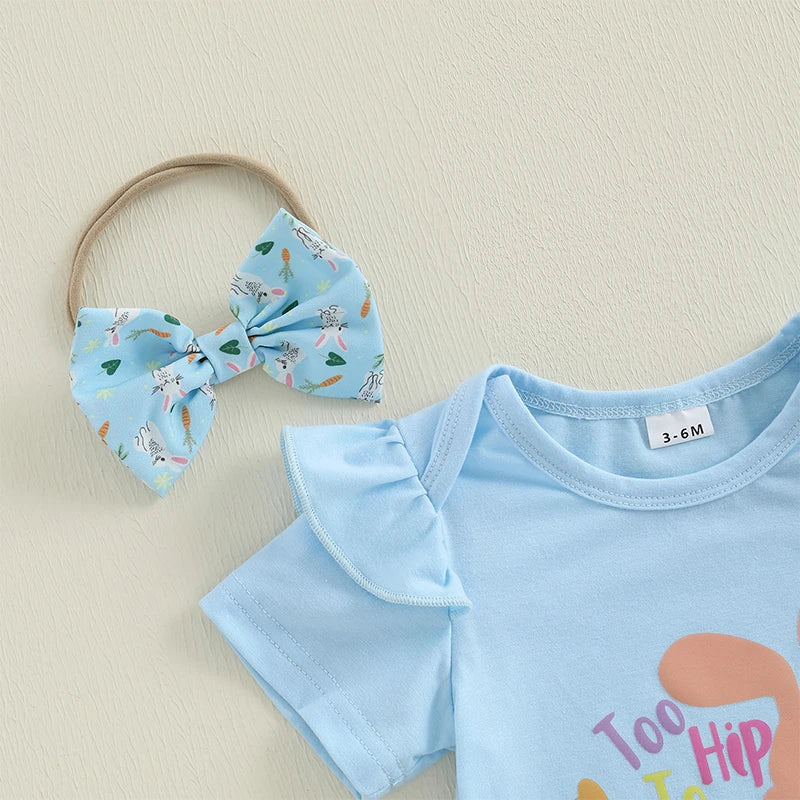 Adorable Baby Girl Easter Outfits with Bunny Print Romper Skirt and Headband - 3 Piece Clothing Set for Spring Celebrations