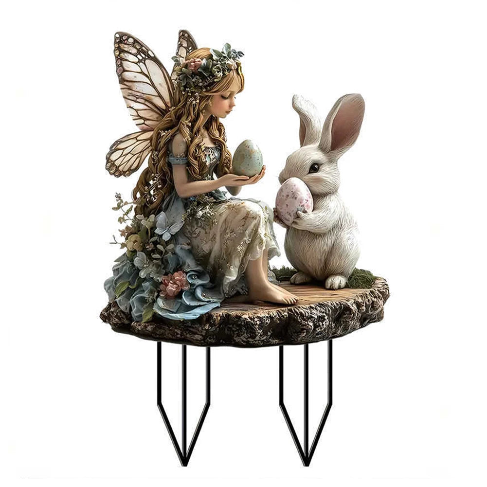 Easter Bunny Garden Stake Acrylic Easter Yard Sign 2D Flat Easter Rabbit Garden Signs for Easter Decorations