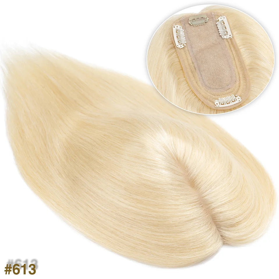 S-noilite 7x13cm Hair Toppers Human Hair For Women Natural Hair Topper Wigs Women Topper Silk Base Hair Clip In Hair Extensions