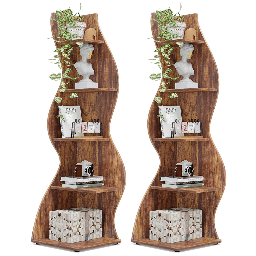 Tribesigns Corner Shelf, Modern 5-Tier Wall Corner Bookshelf, Stylish Corner Small Bookcase Storage Rack Plant Stand
