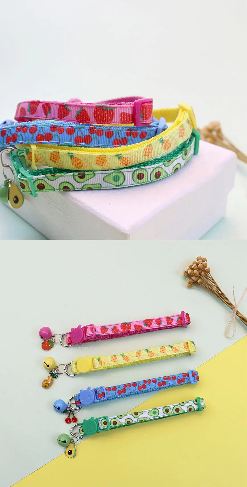 Pet Adjustable Webbing Fruit Cat Collar Breakaway Cute Neck Collar with Bell for Small Dogs Puppy Kitten Neck Accessories