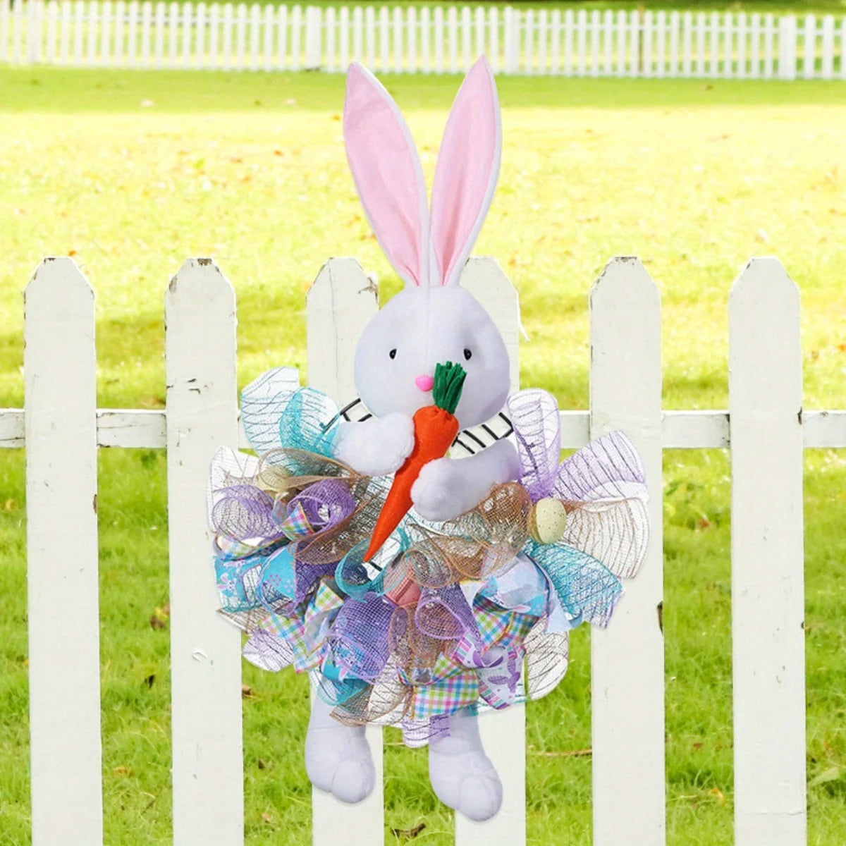 Easter Bunny Wreaths for Front Door, 28.3in Easter Wreath Rabbit Wreaths with Bunny Ears, Legs and Ribbons, Spring