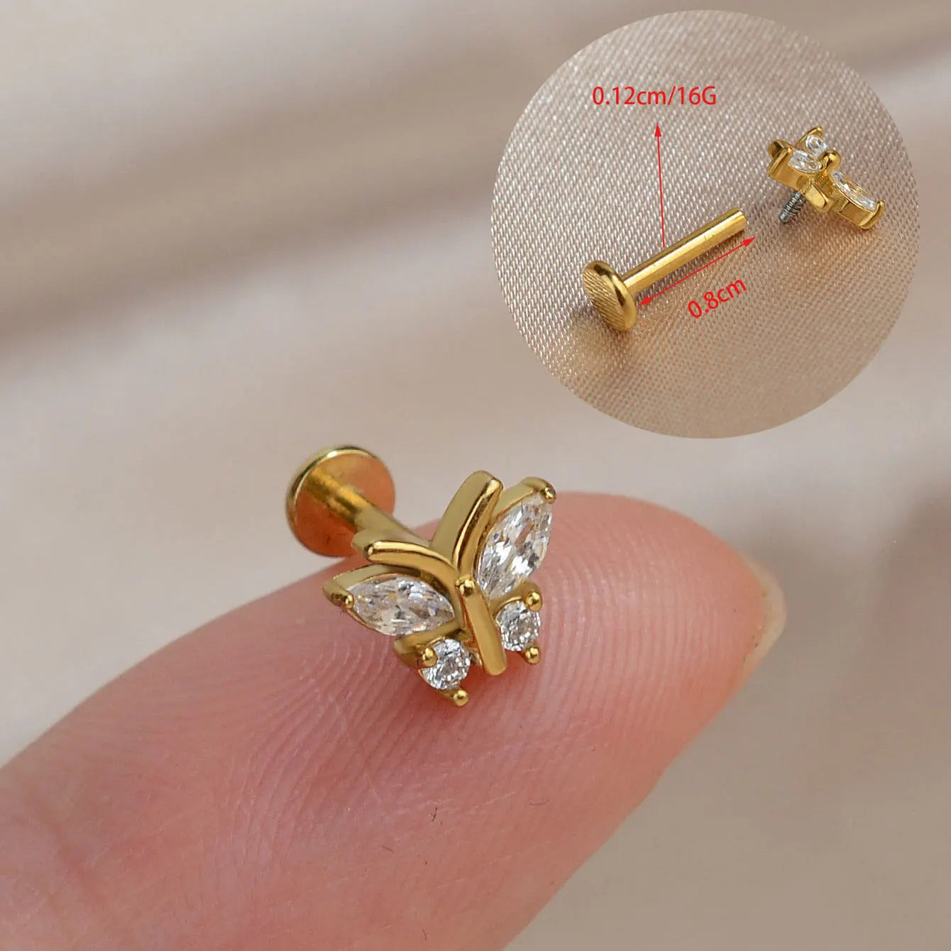 1Piece 16G Titanium Steel CZ Leaf Bee Piercing Lip Labre Studs Tragus Helix Cartilage Couch Lobe Earrings Body Jewelry For Women