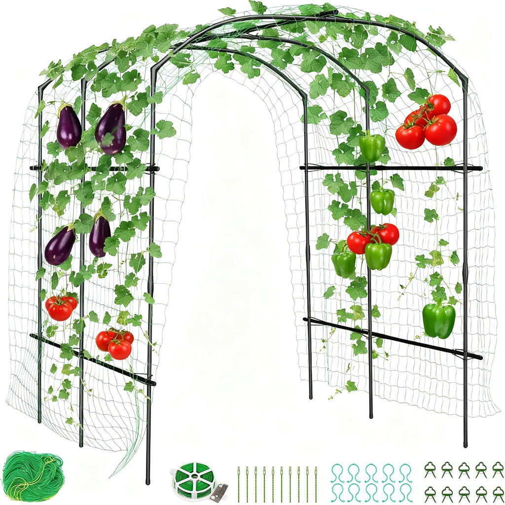 Large Cucumbers Plants Trellis PE Coated Metal Frame Arch Garden Net Climbing Trellis Plant Support for Flowers Plants Vegetable