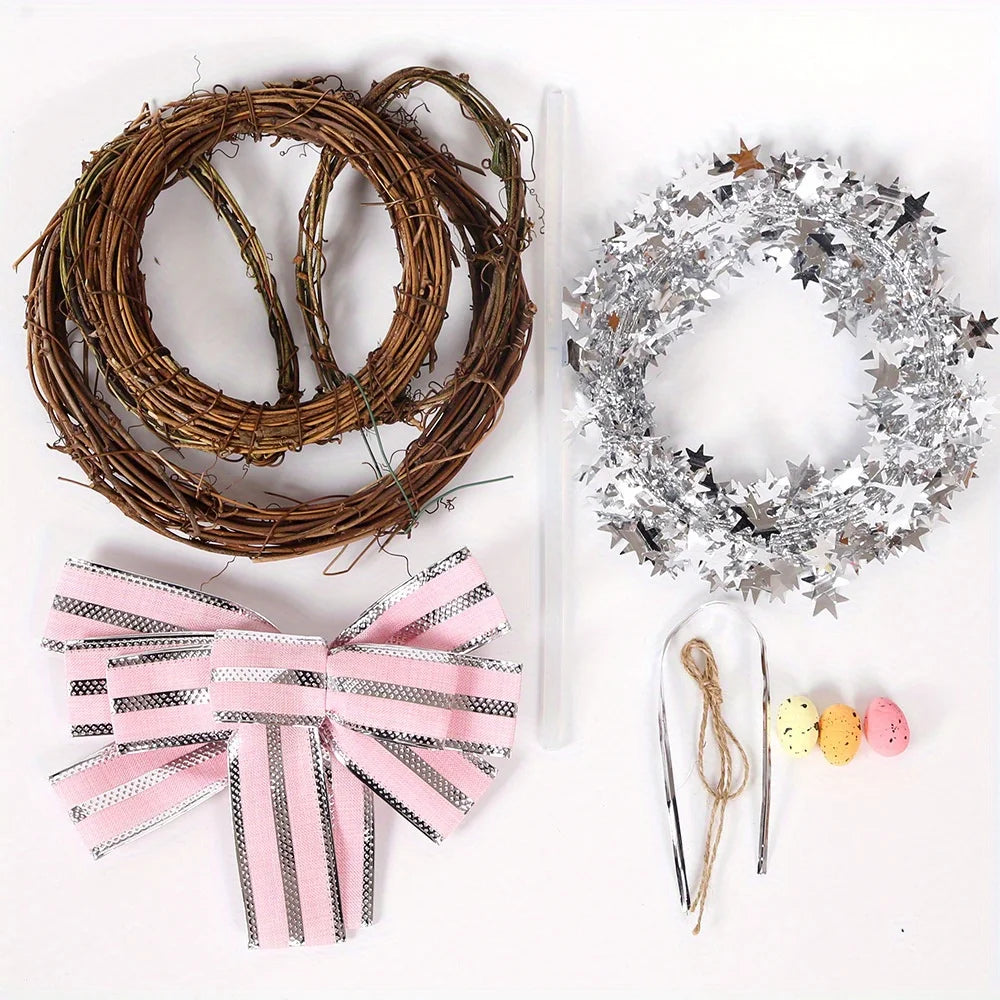 Easter Bunny Wreath, Rabbit Garland Material Kit for DIY Door Wreath Easter Rabbit Wreath Bunny Artificial Floral
