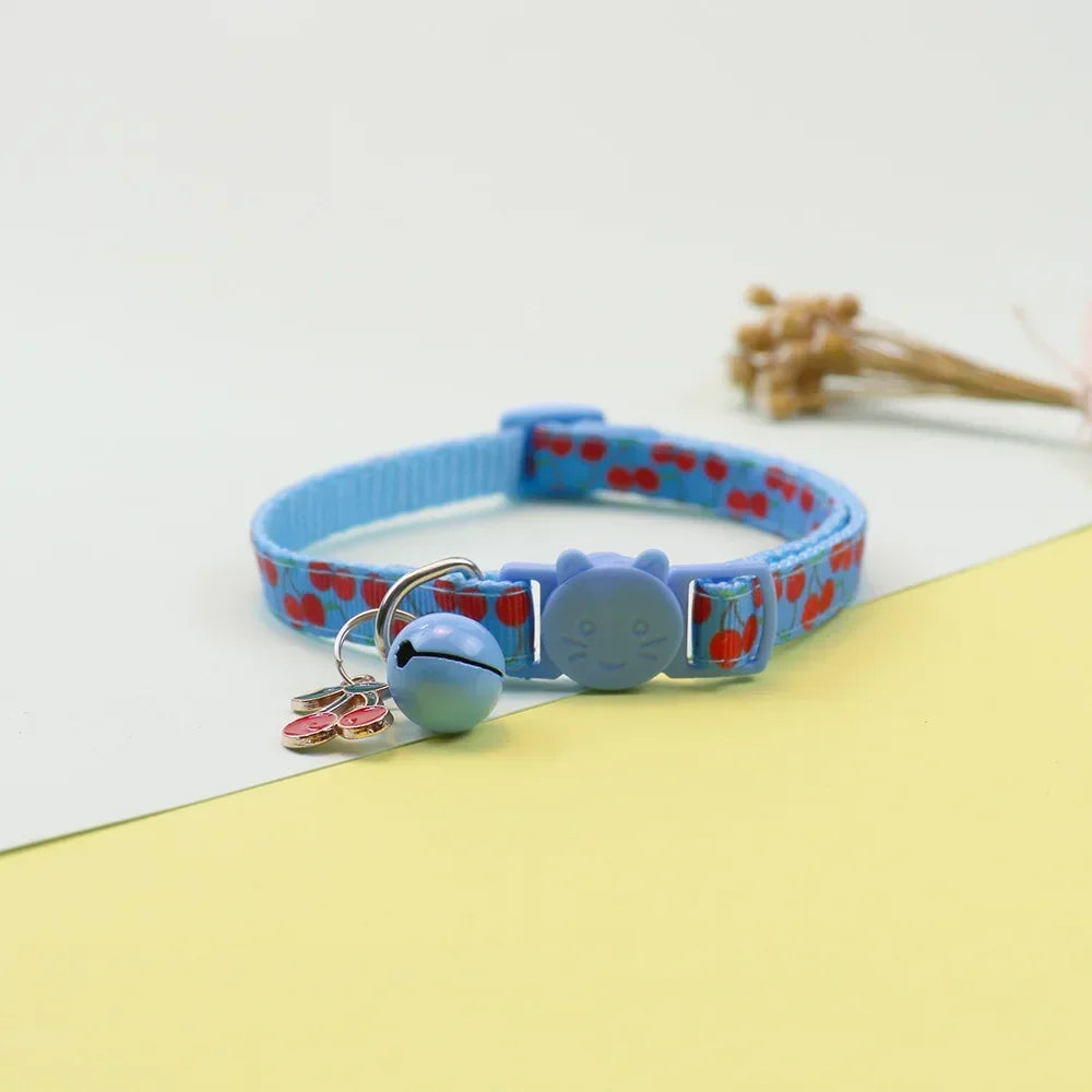 Pet Adjustable Webbing Fruit Cat Collar Breakaway Cute Neck Collar with Bell for Small Dogs Puppy Kitten Neck Accessories