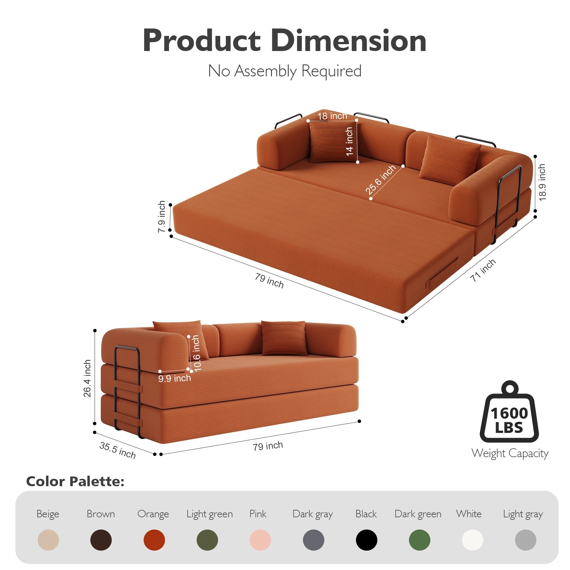 Convertible Floor Sofa Bed with Fixed-Shape Frame,  5-in-1 DIY Combination Modular Sofa,  for Living Room Bedroom Playroom