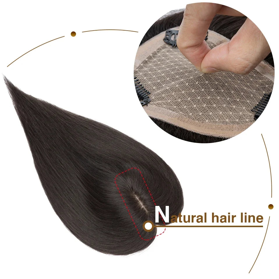S-noilite 9x12cm Natural Hair Clip-In Hair Extension Toppers Human Hand Hook Hairpiece 10' 16' Reverse Hair Clip Wigs