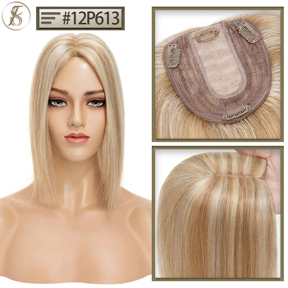 TESS 10x12cm Hair Toppers Natural Hair Wigs 3.5x9cm Women Topper Human Hair Clip In Hair Extensions Blonde Brown Women Hairpiece