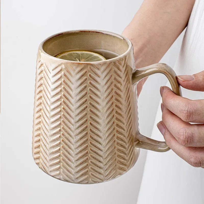 760ml Creative Retro style Mug breakfast cereal milk cute ceramic cup daily household insulated coffee tea cup with spoon