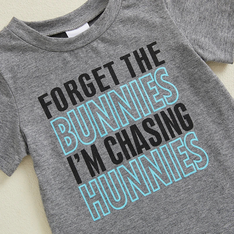 Cute Boys Easter Outfits with Letter Print Round Neck Short Sleeve T-Shirts and Elastic Waist Shorts - 2 Piece Clothing Set for