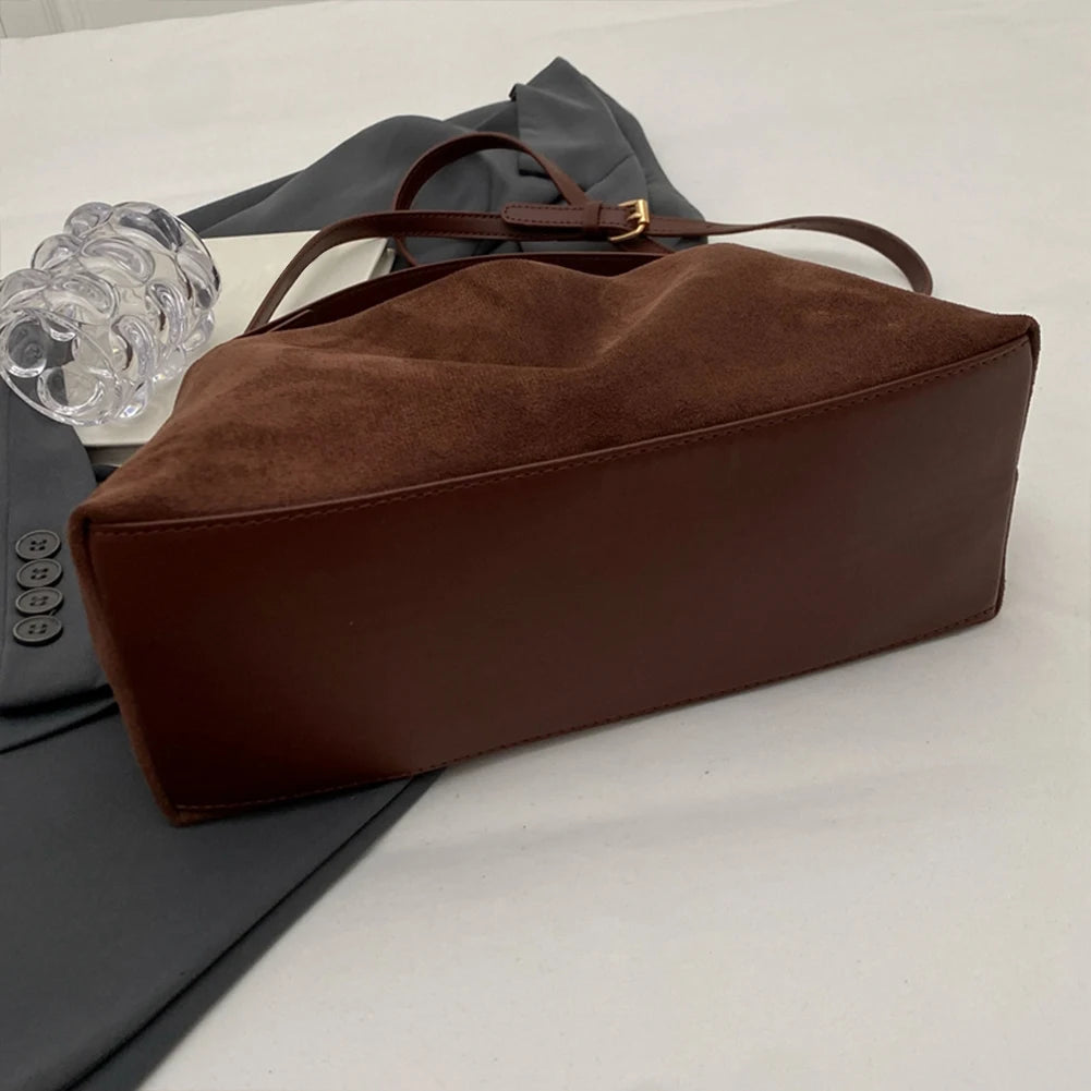 Fashion Autumn Winter Big Boston Tote Soft Matte Suede Cow Leather Women's Handbag Shoulder Crossbody Bag For Women Grey Brown