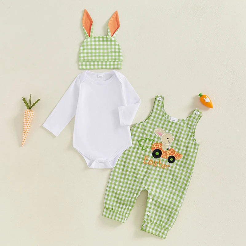 Toddler Girl Easter Dress Floral Print Ruffle Sleeve Romper Bunny Embroidery Skirt Headband 3 Piece Spring Set for Baby Girl