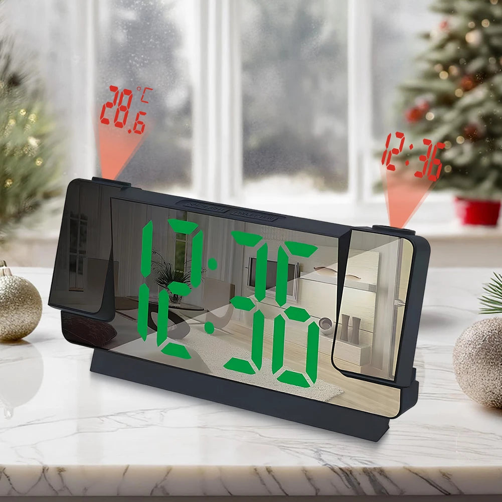 Digital Projection Alarm Clock Large LED Display 180° Rotatable Projector & Dimmer 12/24H DST With Time Temperature for Home Bed
