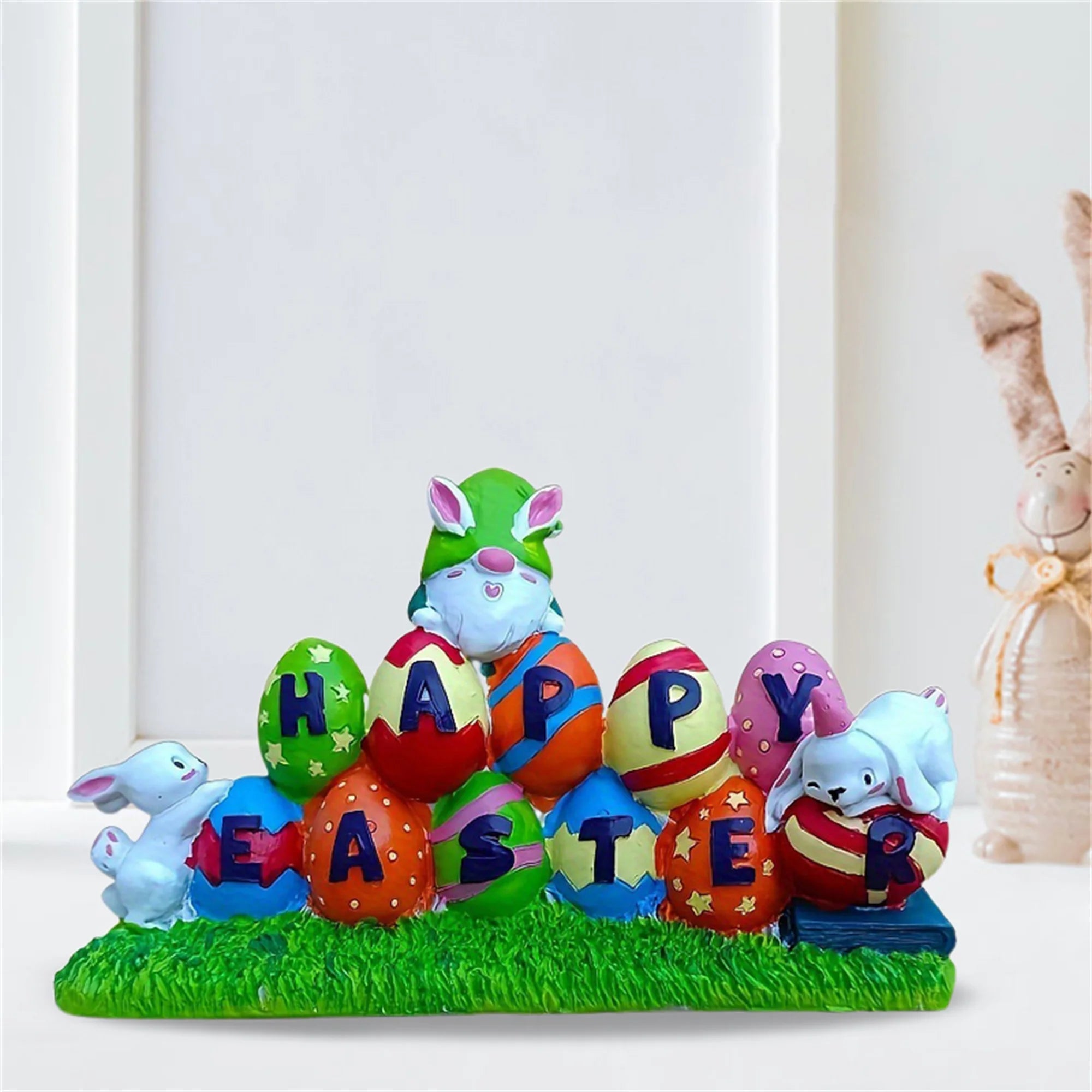 Easter Bunny Spring Floral Centerpiece Table Decorations Happy Easter Egg Hunt Gnome Figurines Home Decor Accents