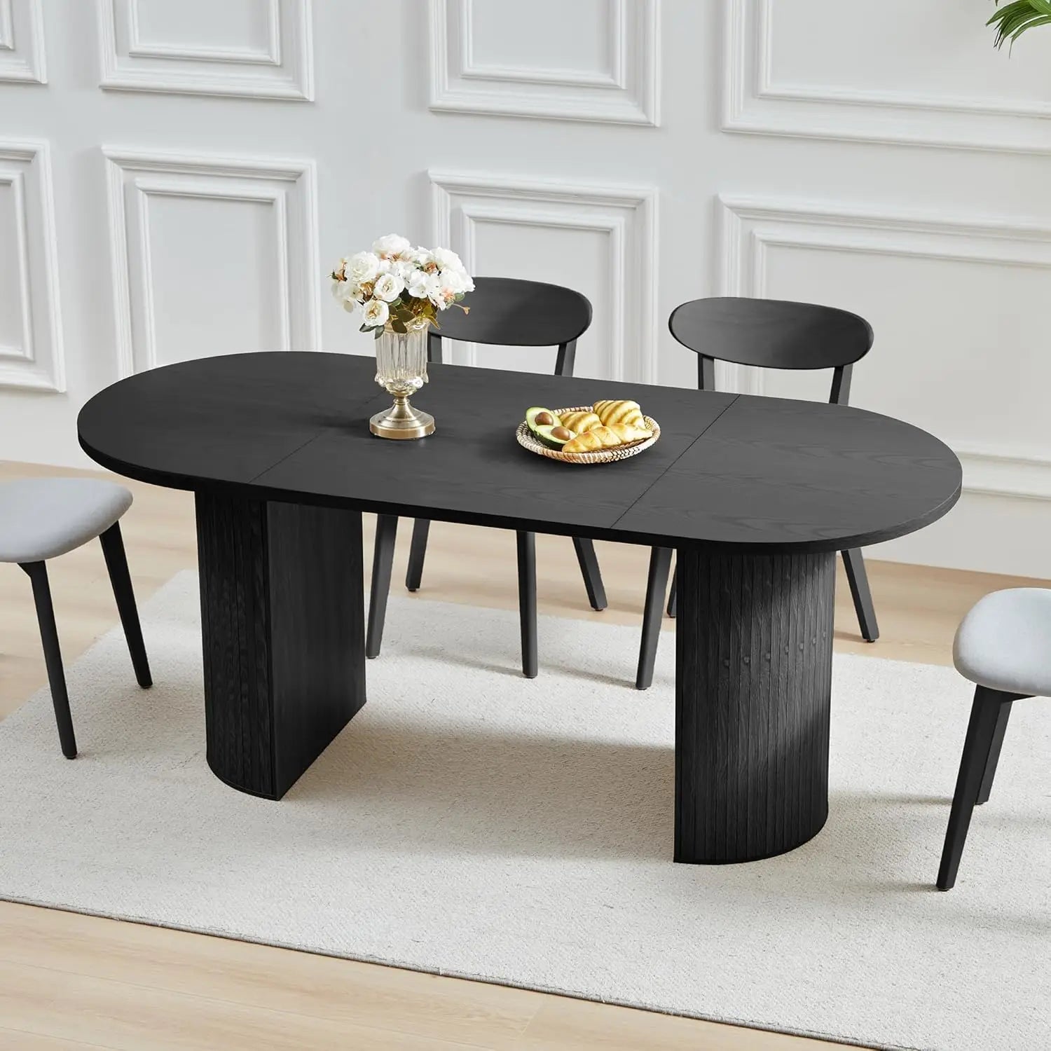 Extendable Dining Table 41-78in Seats 4-8 Round Expandable Kitchen Fluted Base Modern Oval Dining Room Living Room, Customized