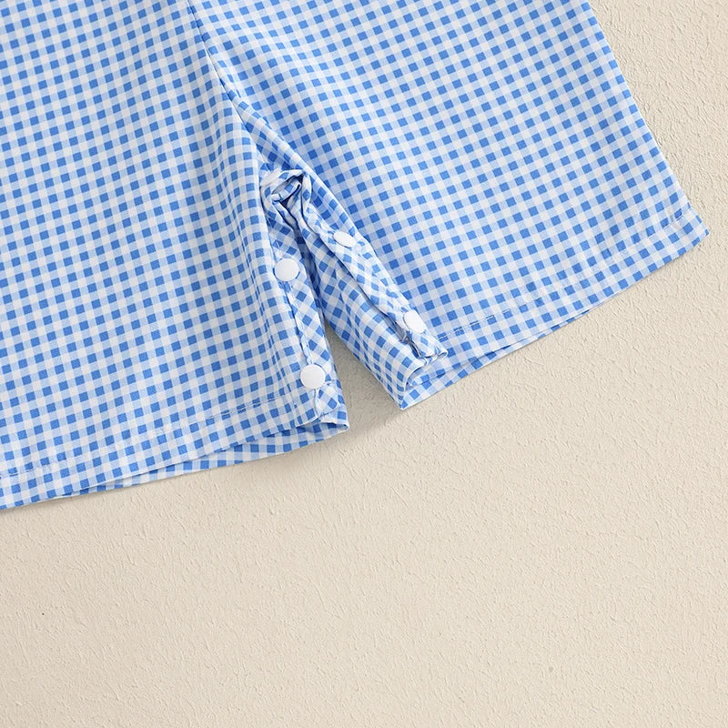 Adorable Toddler Girls Easter Outfits Bunny Print Sleeveless Rompers Plaid Overalls Jumpsuits with Carrot Embroidery