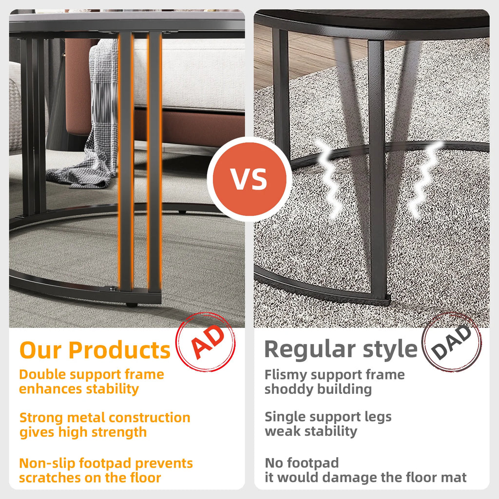 Circle Nesting Coffee Table Set of 2, Modern Chic Round Nested Center Coffee Table with Sinter Stone-top Stacked Sofa Side Table