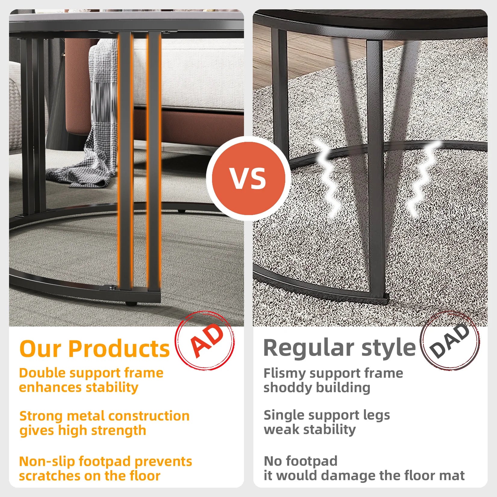 Circle Nesting Coffee Table Set of 2, Modern Chic Round Nested Center Coffee Table with Sinter Stone-top Stacked Sofa Side Table