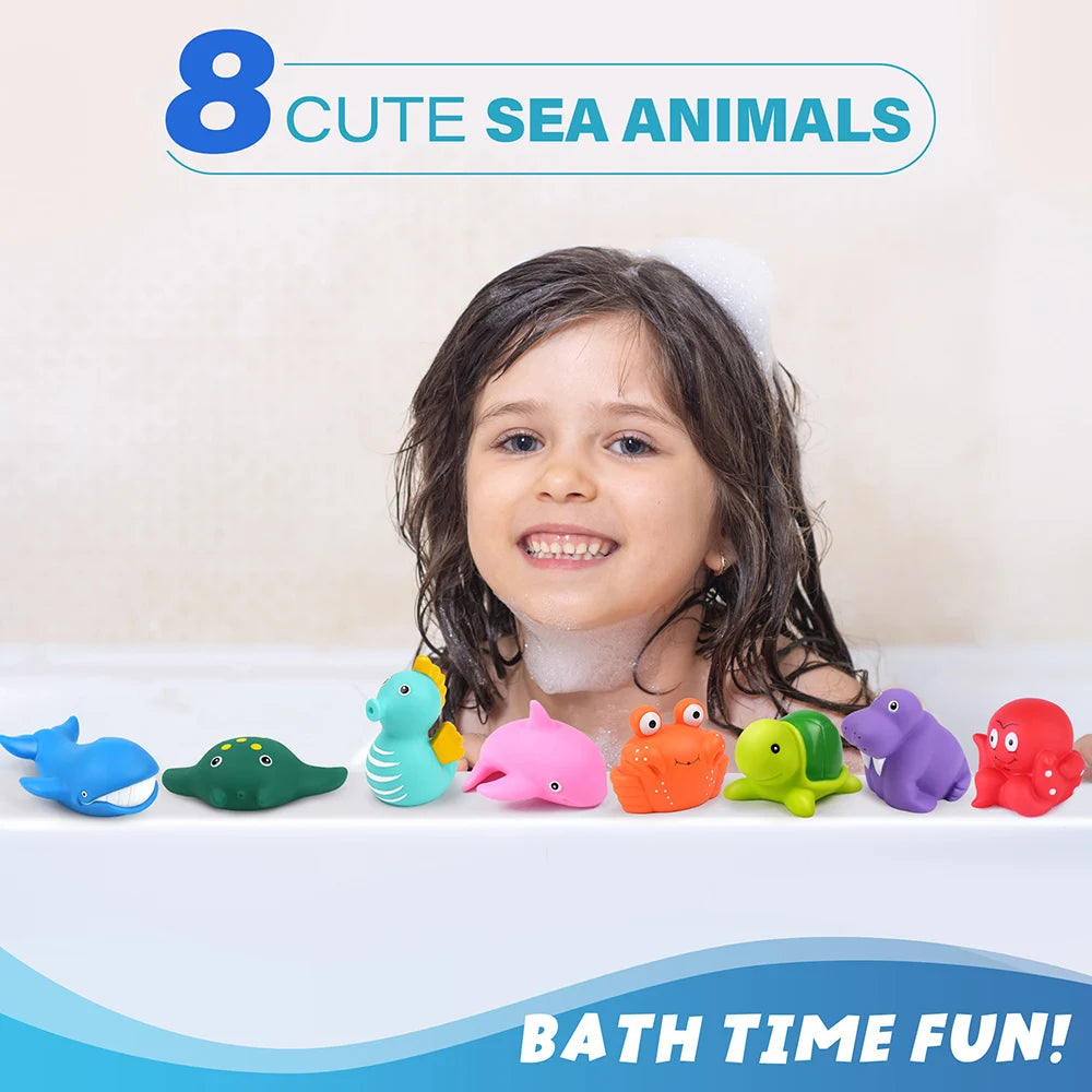 LotFancy Bath Toy, 8PCS Mold Free Bath Toys for Kids Ages,No Holes Baby Bath Toys for Toddlers, Ocean Sea Animal Bathtub Toys