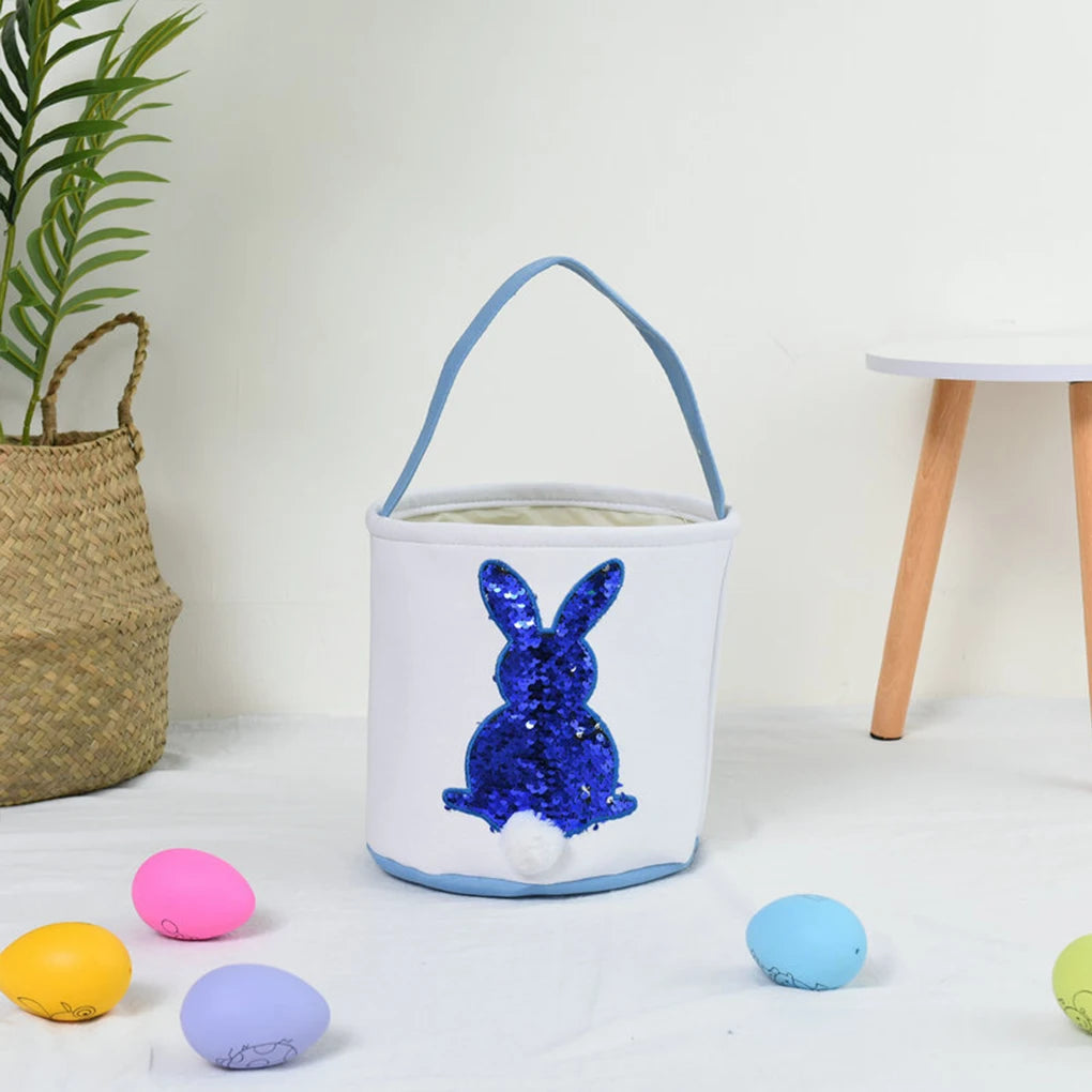 Bunny Bag Easter Basket Cute Appearance Holiday Buckets Kids Supplies Decorations Tail Handle Bags Blue Unicore