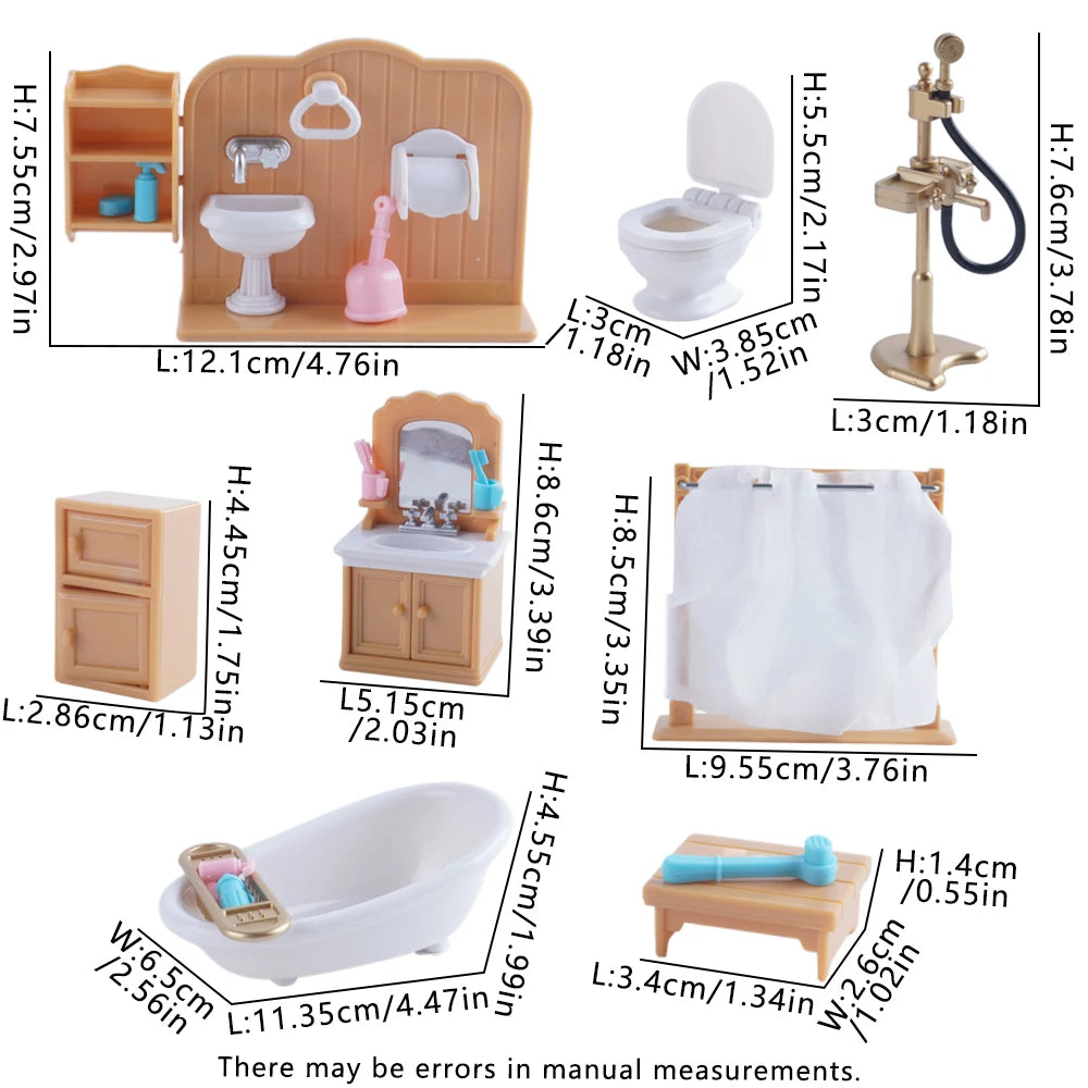 SENGTONGLE-T03 Bathroom Set Dollhouse Miniature Furniture Bathtub Pretend Play Doll House Accessories For Boy Girl Gifts