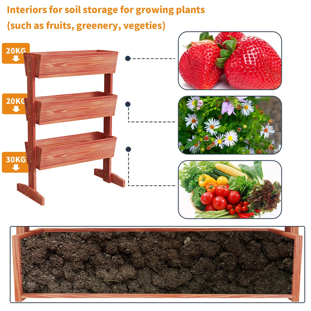 4 Tier Vertical Raised Planter Box Elevated Garden Bed Outdoor Wooden Herb Planter Ladder Vegetable Troughs