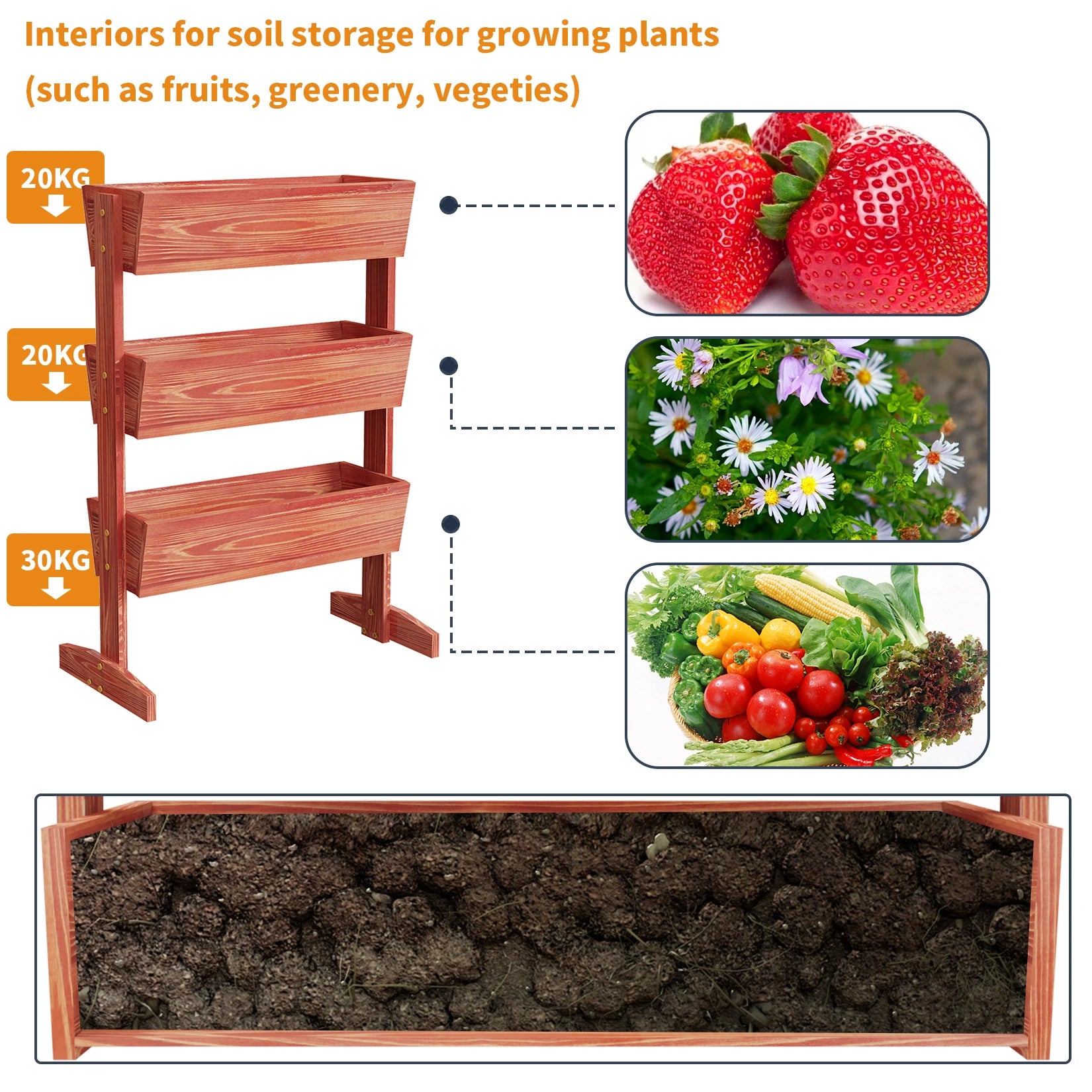 4 Tier Vertical Raised Planter Box Elevated Garden Bed Outdoor Wooden Herb Planter Ladder Vegetable Troughs