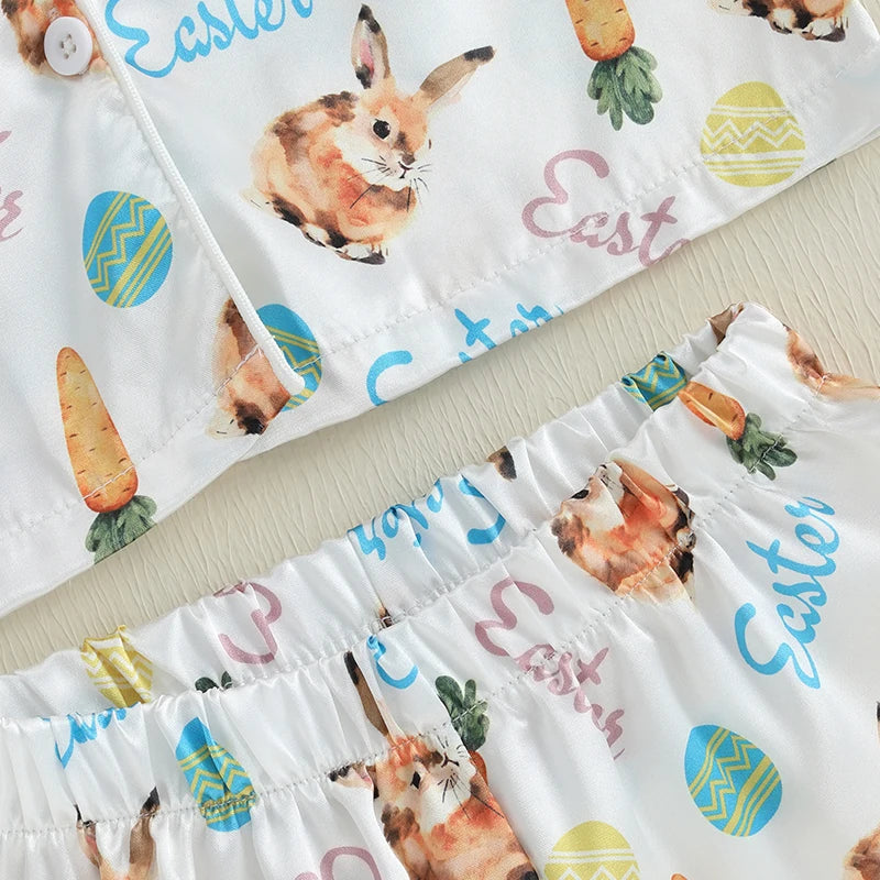 Children s Easter Pajama Set Adorable Bunny and Carrot Print Pajamas with Long Sleeve Top and Matching Pants for Boys
