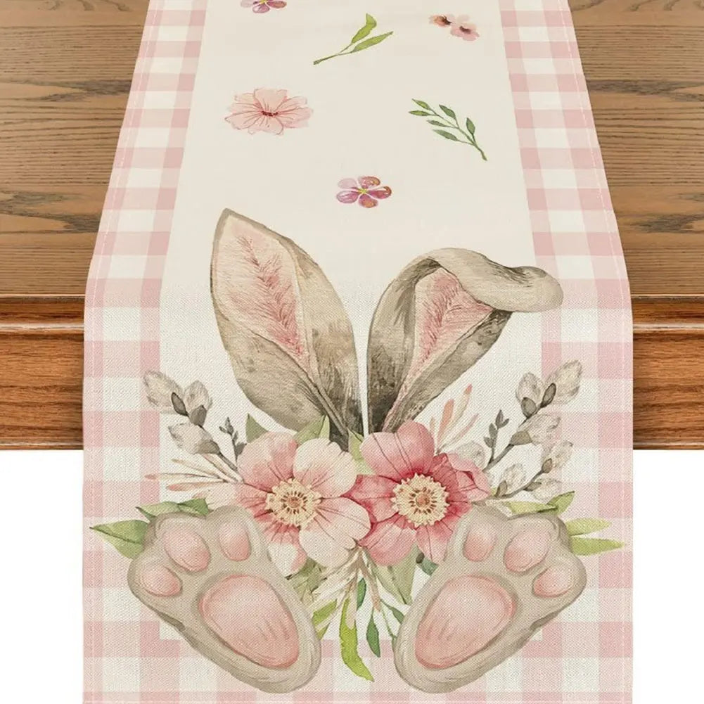 Easter Bunny Linen Table Runner Bunny Dining Table Cloth Placemat Easter Bunny Spring Linen Table Runner Holiday Party Decor