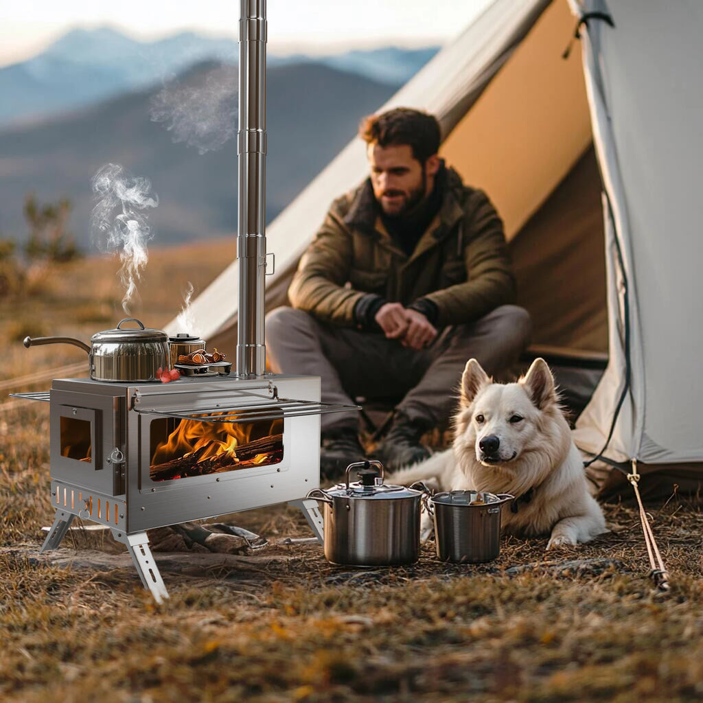 Wisfor Portable Hot Tent Stove,Wood Burning Stove for Camping, Tent Stove With View Glass, Large Stainless Steel Camping Stove