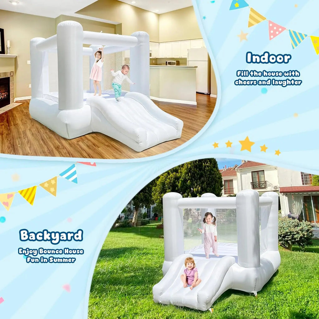 （This product is currently sold out） Inflatable White Bounce House With Slide Oxford Bouncy Castle Include Blower (without tarp)