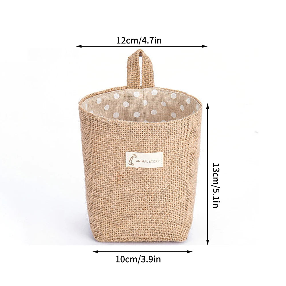 Nordic Style Small Hanging Wall Pocket Storage Basket Sack Sundries Organizer Cosmetic Organizer Cotton Linen Toy Storage Bag