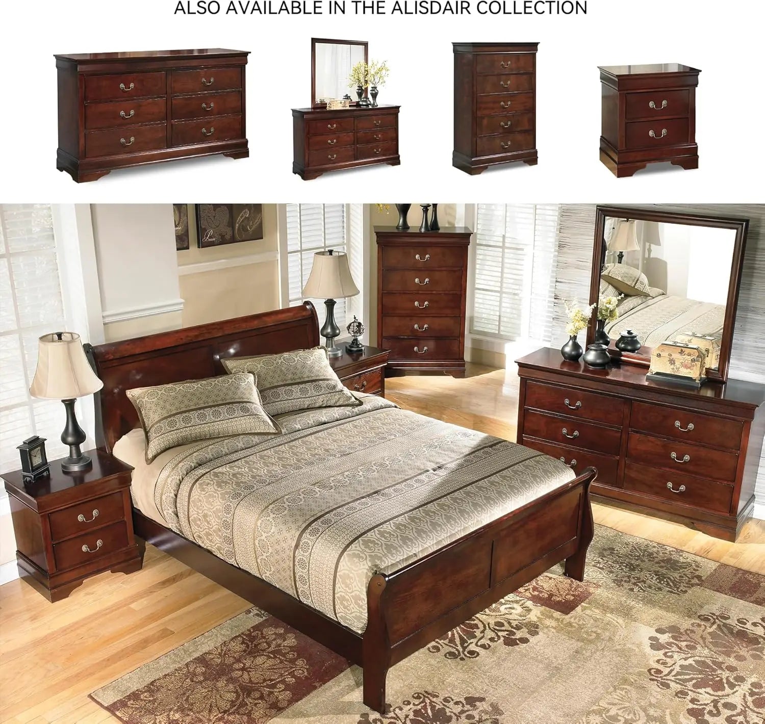 Signature Design by Ashley Alisdair Traditional 2 Drawer Dark Brown Nightstand 23.75 Tall Ideal for Bedside Storage