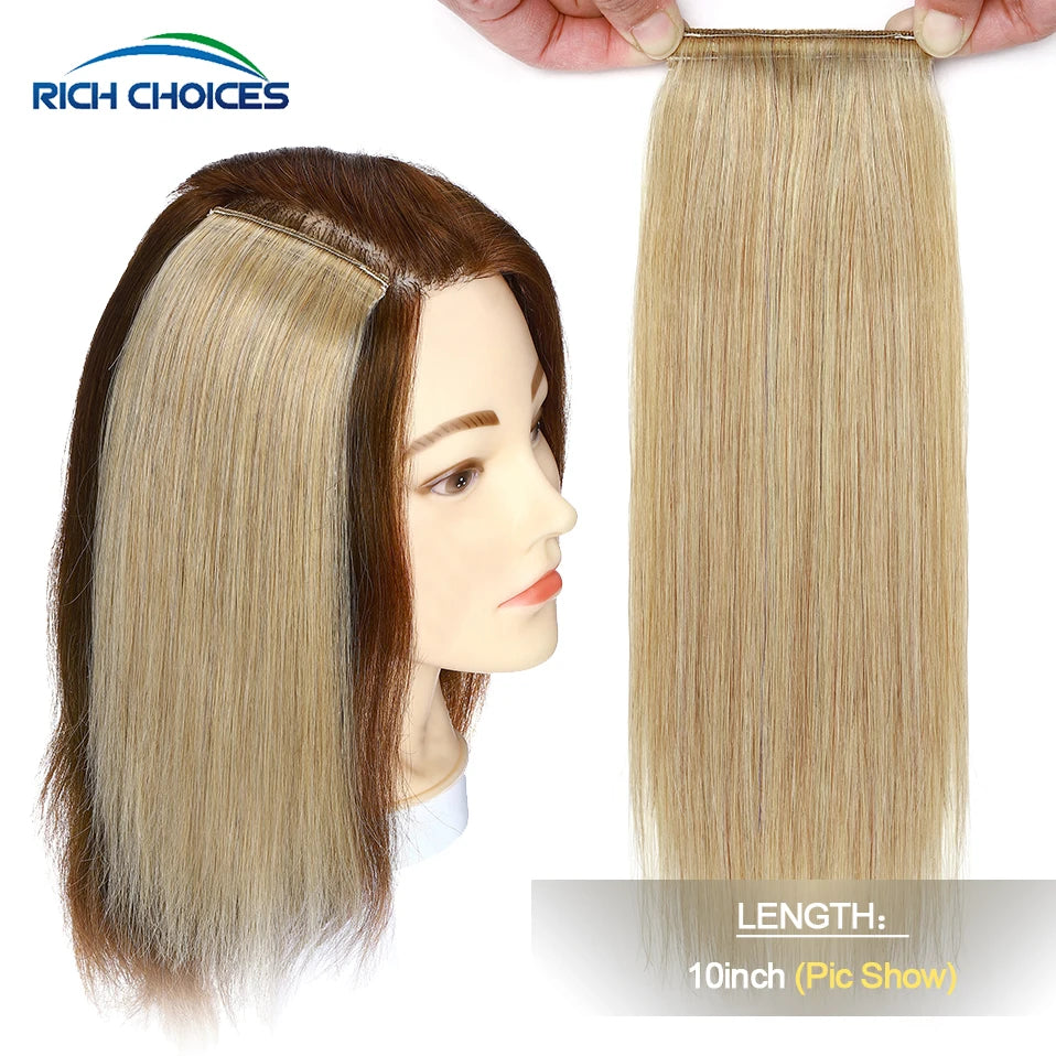 100% Human Hair Topper Invisable Straight Hair Pads Clip In One Piece 2Clips Increase Hair volume Hair Extensions Top Side Cover