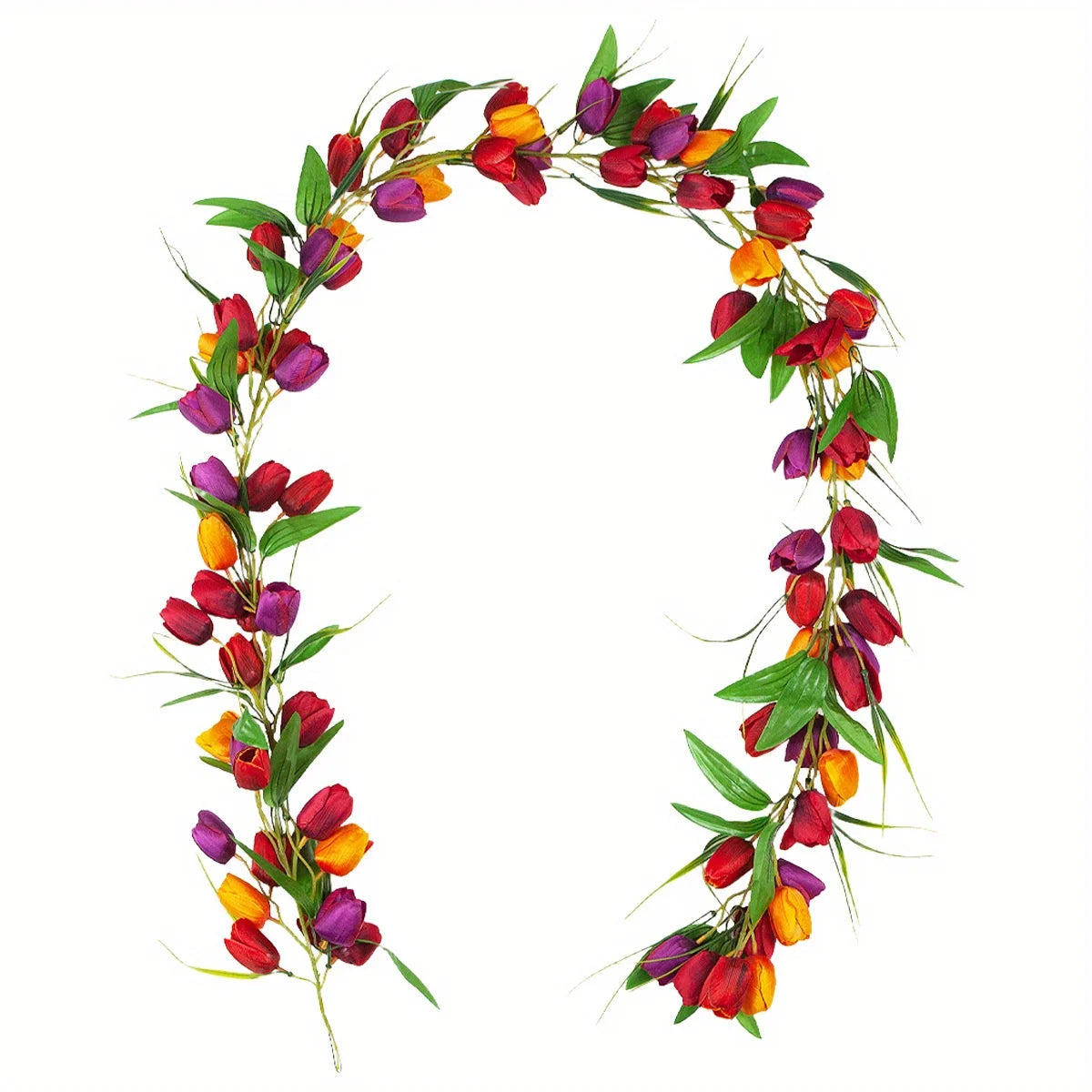 Easter Tulip Garland 6.5ft Artificial Spring Garland Easter Decorations Garland with Tulip Flower Green Leaves Hanging