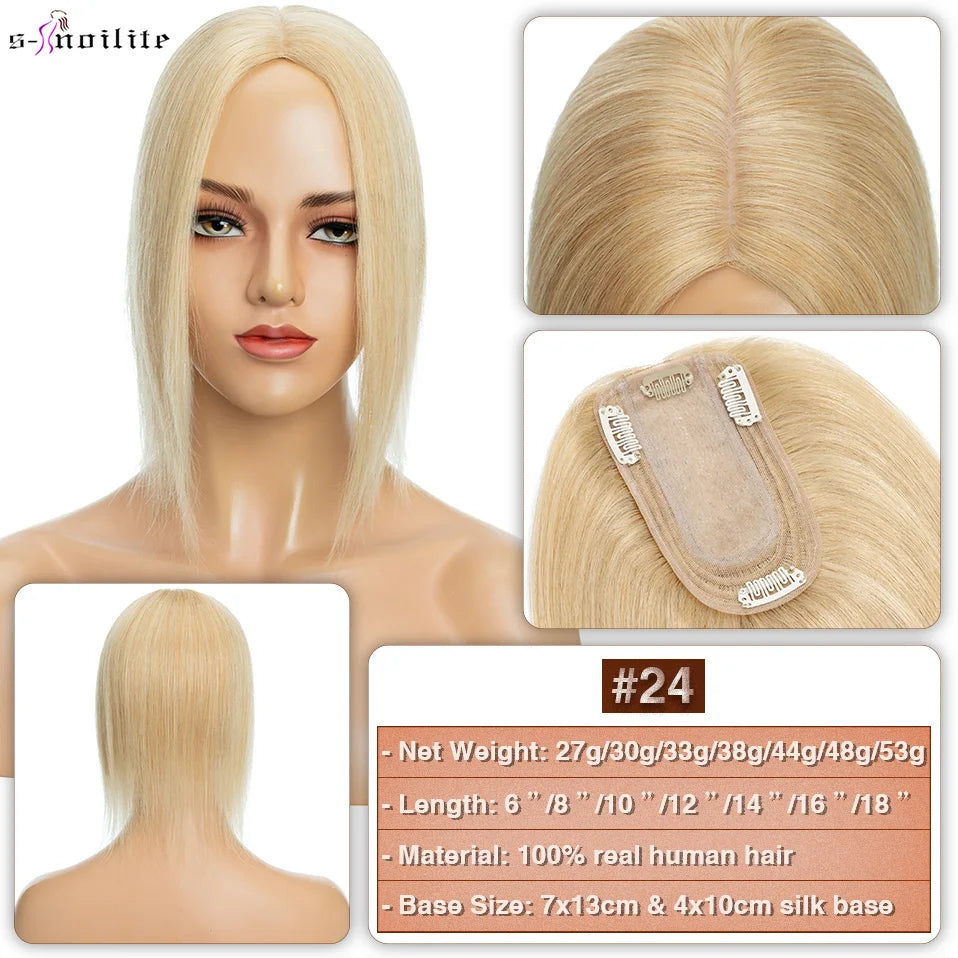 S-noilite 7x13cm Hair Toppers Human Hair For Women Natural Hair Topper Wigs Women Topper Silk Base Hair Clip In Hair Extensions