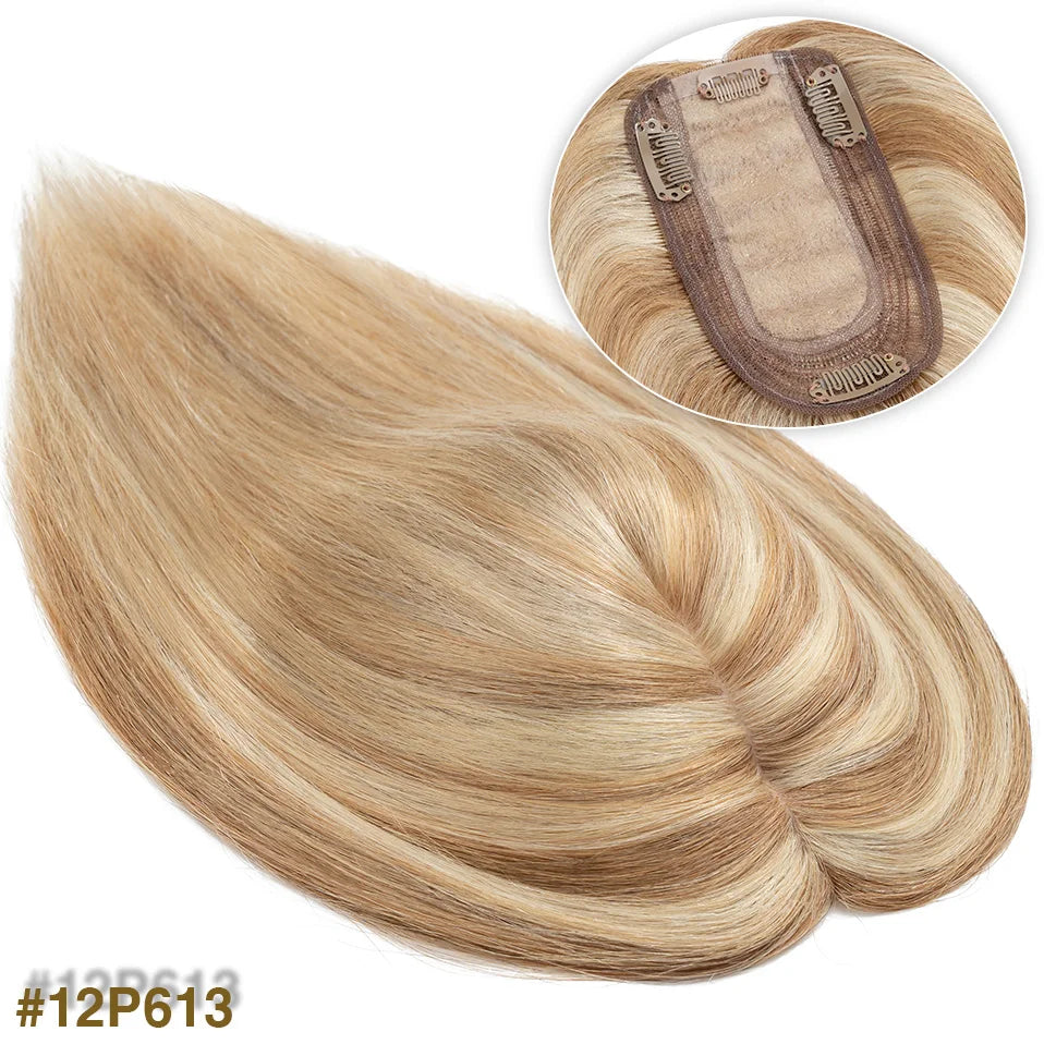 S-noilite 7x13cm Hair Toppers Human Hair For Women Natural Hair Topper Wigs Women Topper Silk Base Hair Clip In Hair Extensions