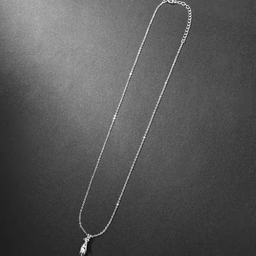 Real 925 Sterling Silver Cute cat Necklaces Pendants for Women Fashion Ladies Festival Gift Fine Jewelry Stock in USA Warehouse