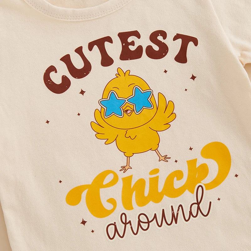 Baby Easter Outfit Bunny Print Short Sleeve Shirt and Shorts Set with Elastic Waistband for Comfort