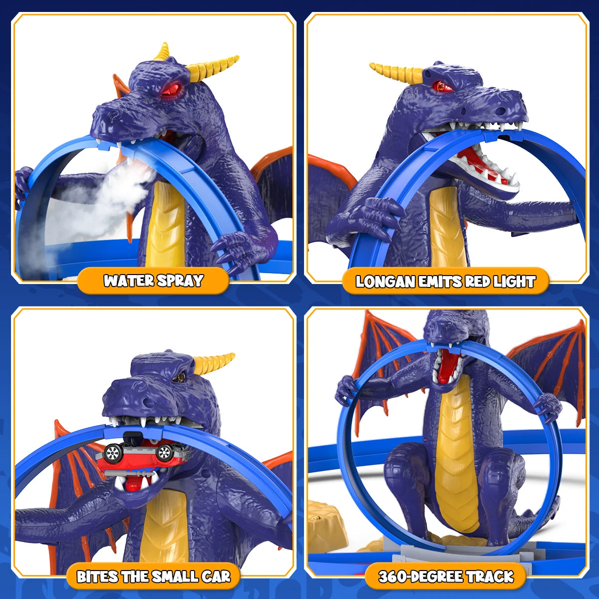 VATOS Dragon Fury Track Cars Set Toy Christmas Gift Dragon Bite The Car Spray Tracks Racing Car Indoor Game 2 Players Kids Boys